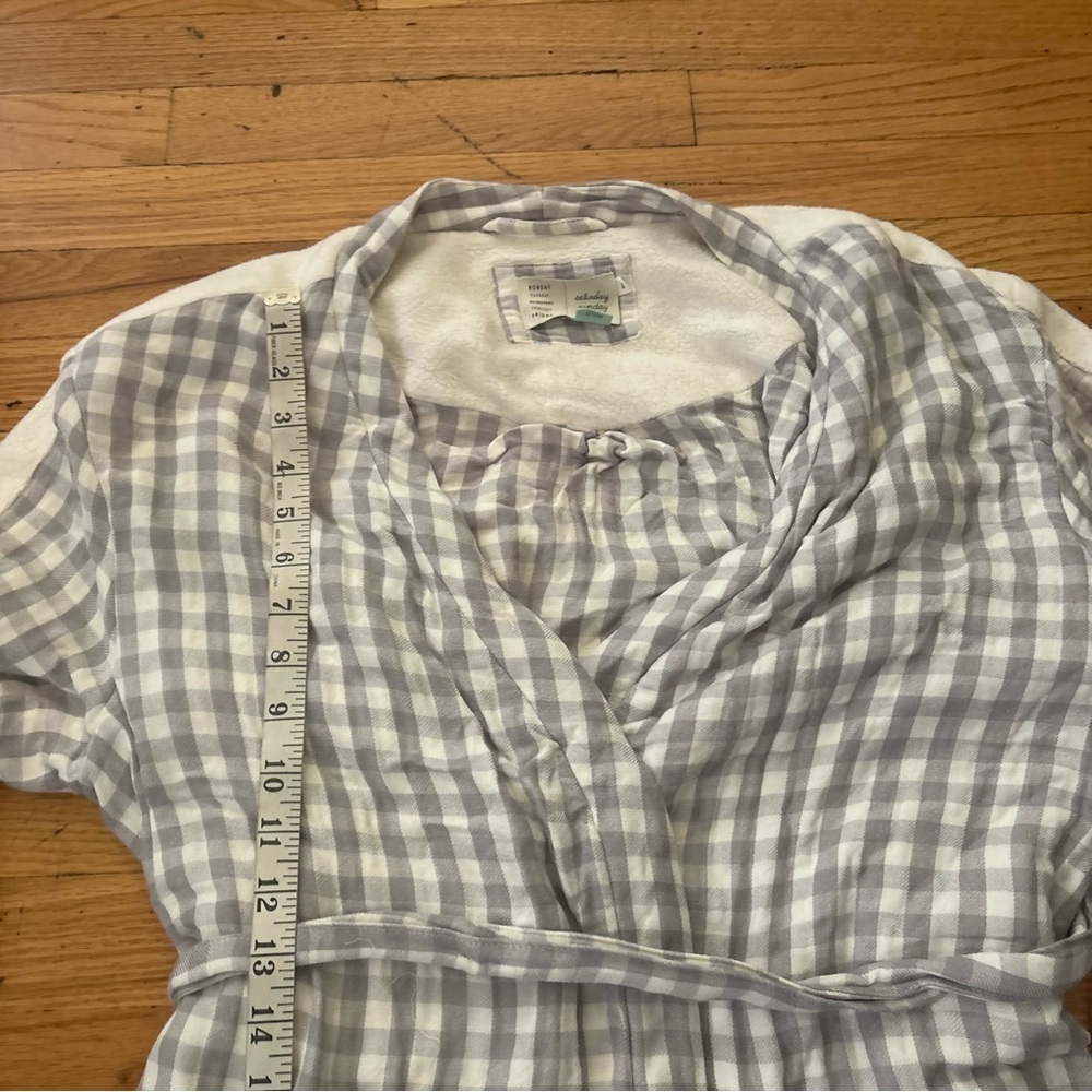 Anthropologie Grey Gingham Fleece Robe Size Medium - Picture 4 of 7
